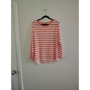 Kiara Womens XL Orange White Striped Long Sleeve Top Lightweight Knit Pullover